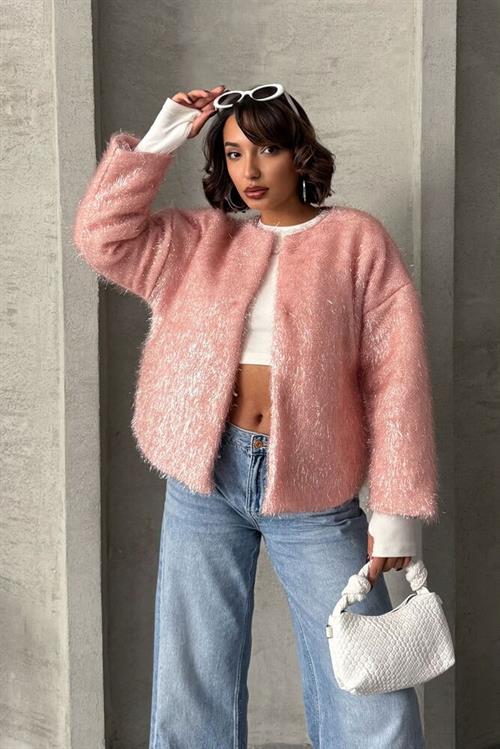 Wholesale Cardigan with Silvery Fringe - Powder