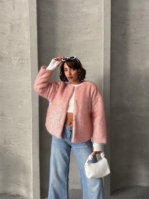 Wholesale Cardigan with Silvery Fringe - Powder