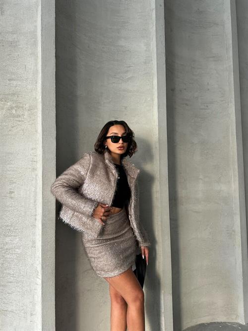 Silvery Fringed Wholesale Coat - Gray