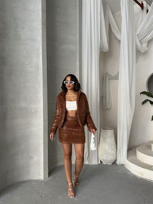 Wholesale Coat with Silvery Fringe - Coffee