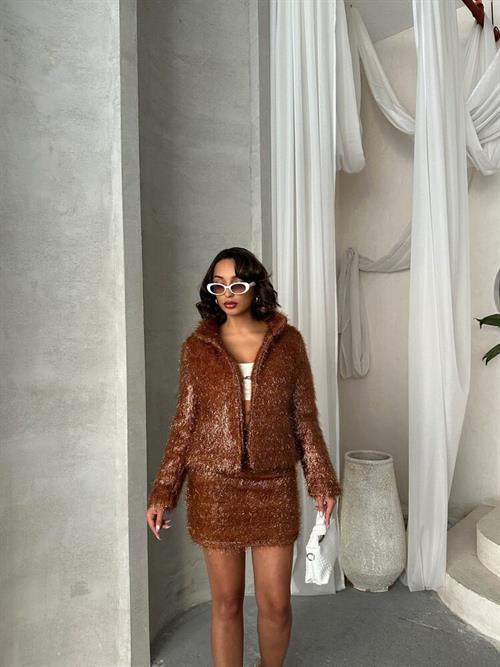 Wholesale Coat with Silvery Fringe - Coffee