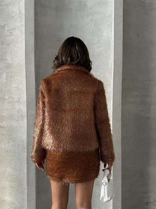 Wholesale Coat with Silvery Fringe - Coffee