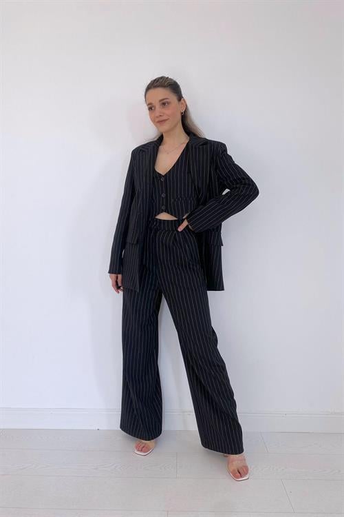 Wholesale Black Striped Three-Piece Suit