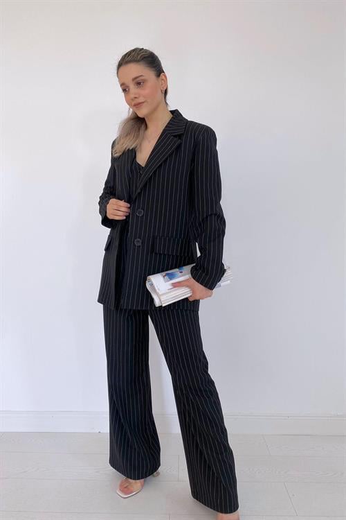 Wholesale Black Striped Three-Piece Suit