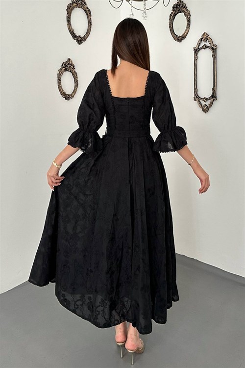 Wholesale Black Embroidery Dress with Elastic Sleeves
