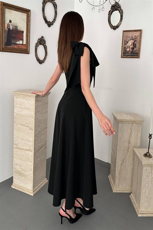 Wholesale Black Dress with Shoulder Bow Detail