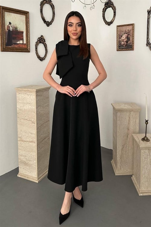 Wholesale Black Dress with Shoulder Bow Detail