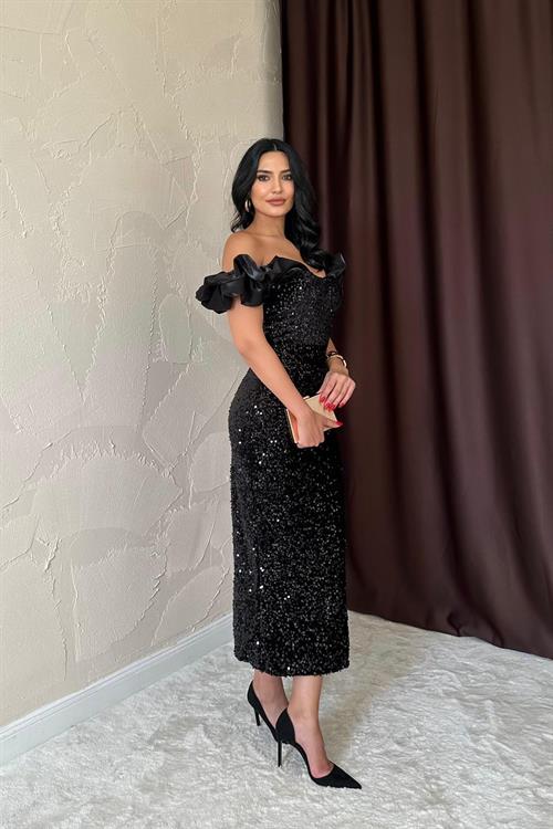 Wholesale Black Off-Shoulder Sequin Dress