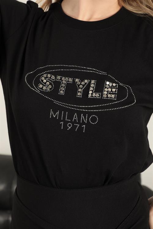 Stone Detailed WomenS T-Shirt-Black