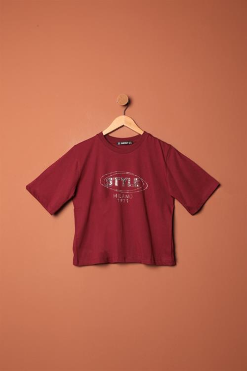 Stone Detailed WomenS T-Shirt-Burgundy