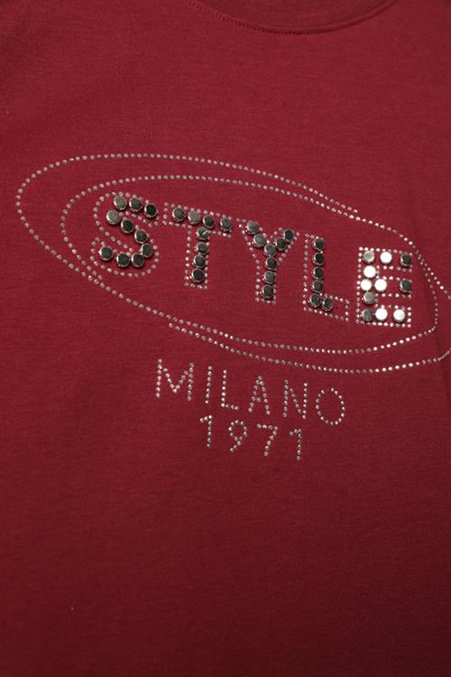 Stone Detailed WomenS T-Shirt-Burgundy
