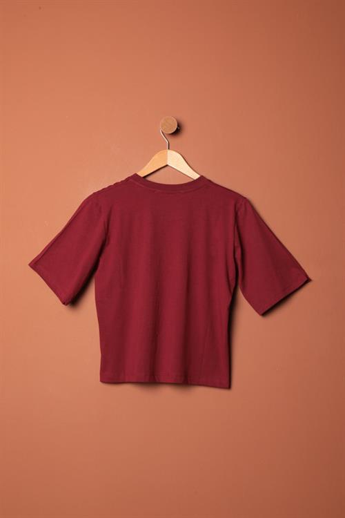 Stone Detailed WomenS T-Shirt-Burgundy