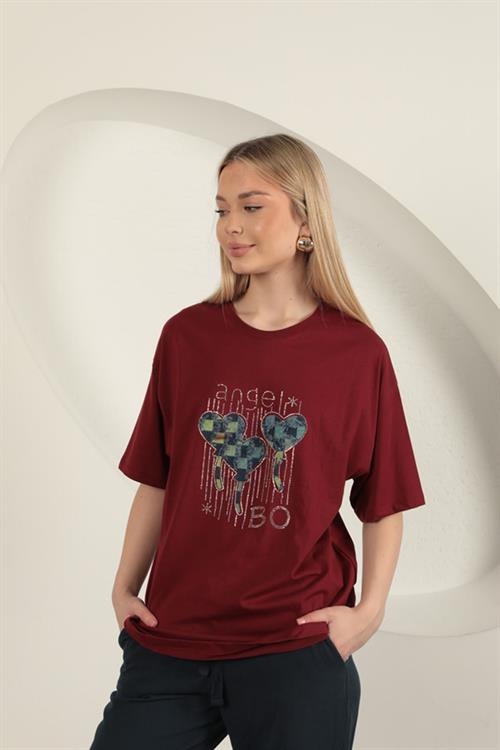 Stone Printed WomenS T-Shirt-Burgundy