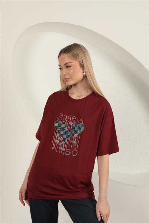 Stone Printed WomenS T-Shirt-Burgundy
