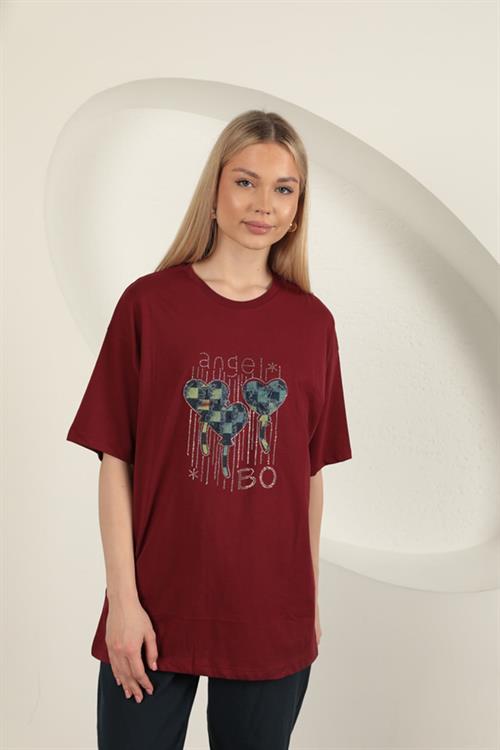 Stone Printed WomenS T-Shirt-Burgundy