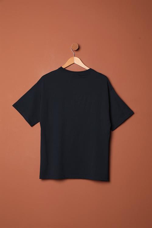 Stone Printed Womens T-Shirt-Navy Blue