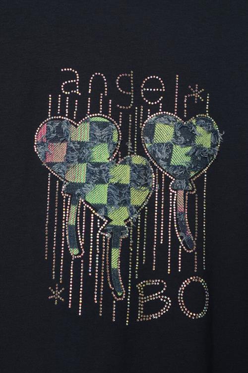 Stone Printed Womens T-Shirt-Navy Blue