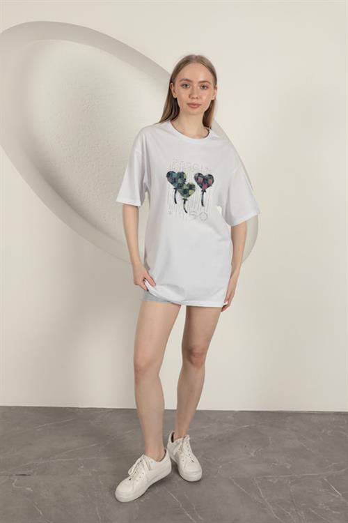 Stone Printed Womens T-Shirt-White