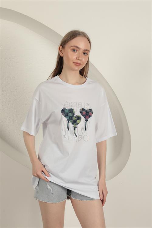 Stone Printed Womens T-Shirt-White