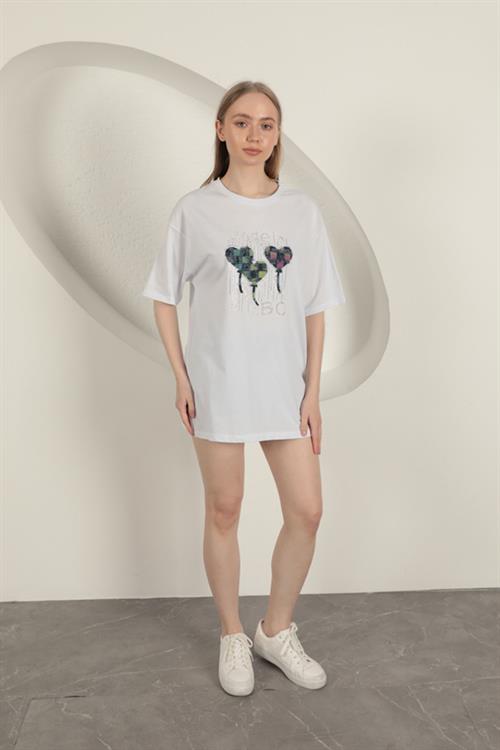 Stone Printed Womens T-Shirt-White