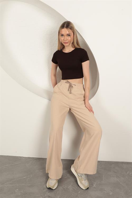 Strawberry Viscose Fabric Basic Crop-Brown