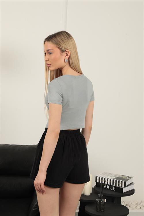 Strawberry Viscose Fabric Basic Crop-Grey