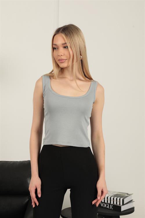 Strawberry Viscose Fabric Suspender Crop-Grey