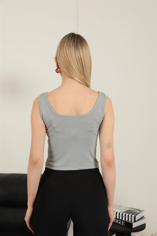 Strawberry Viscose Fabric Suspender Crop-Grey