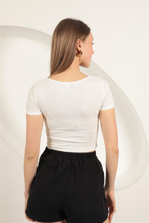 Strawberry Viscose Fabric U Neck Blouse-Ecru