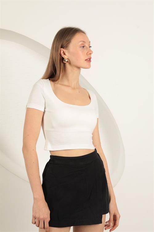 Strawberry Viscose Fabric U Neck Blouse-Ecru