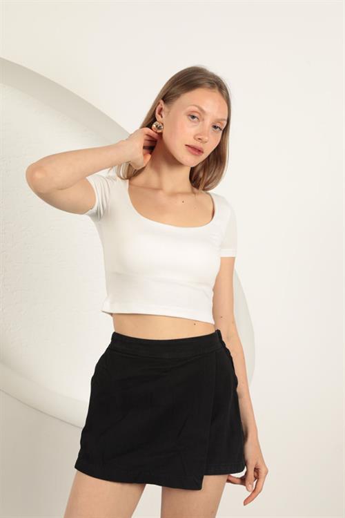 Strawberry Viscose Fabric U Neck Blouse-Ecru