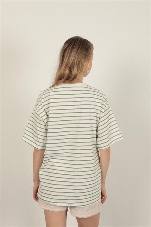 Striped Crew Neck T-Shirt-Green