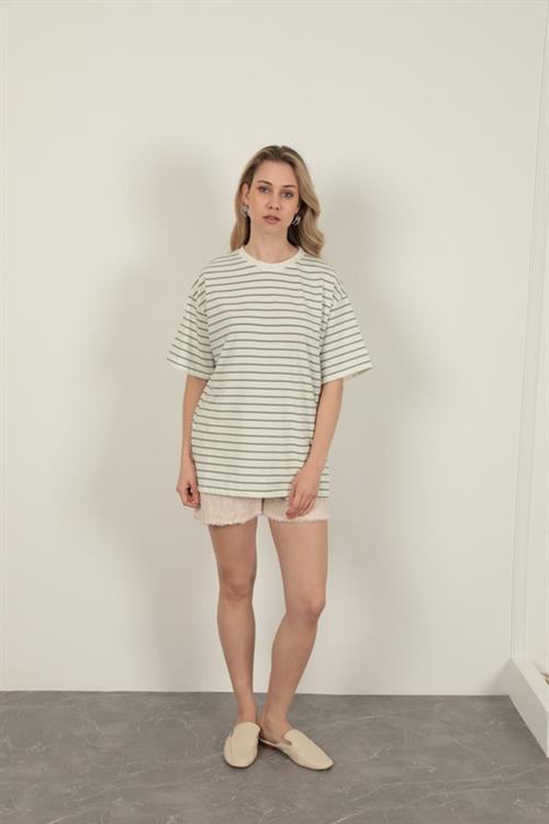 Striped Crew Neck T-Shirt-Green