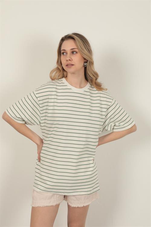Striped Crew Neck T-Shirt-Green