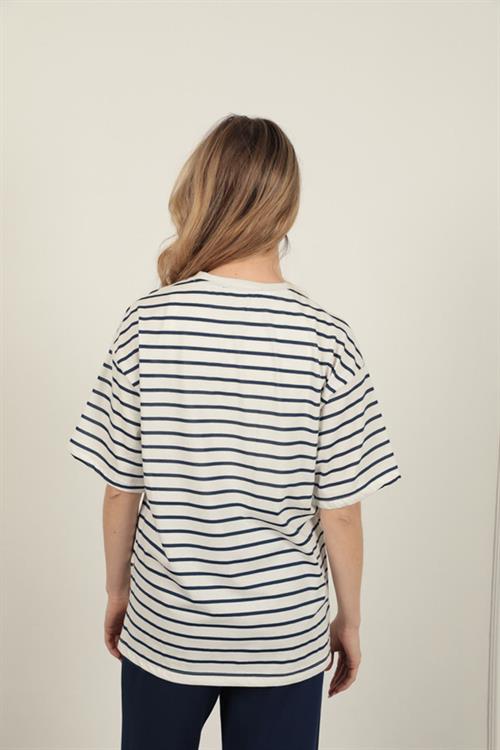 Striped Crew Neck T-Shirt-Navy Blue