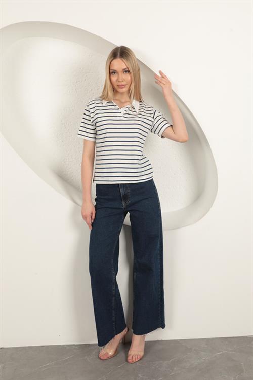 Striped Womens T-Shirt-Blue