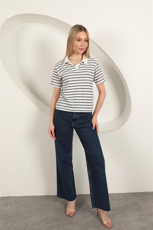 Striped Womens T-Shirt-Blue