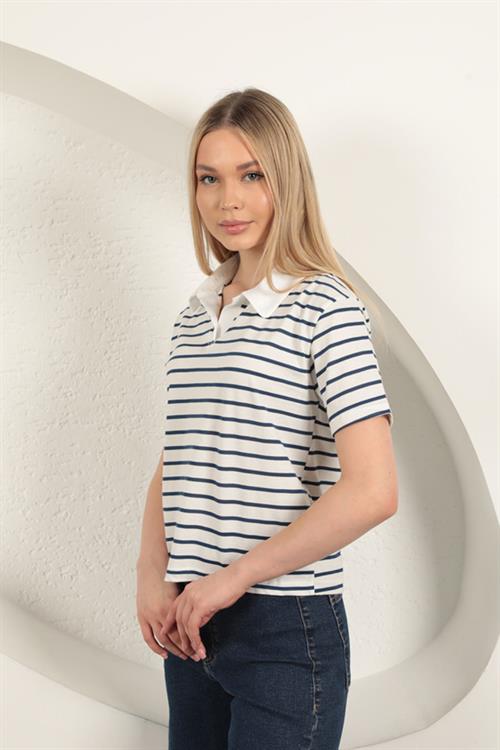 Striped Womens T-Shirt-Blue