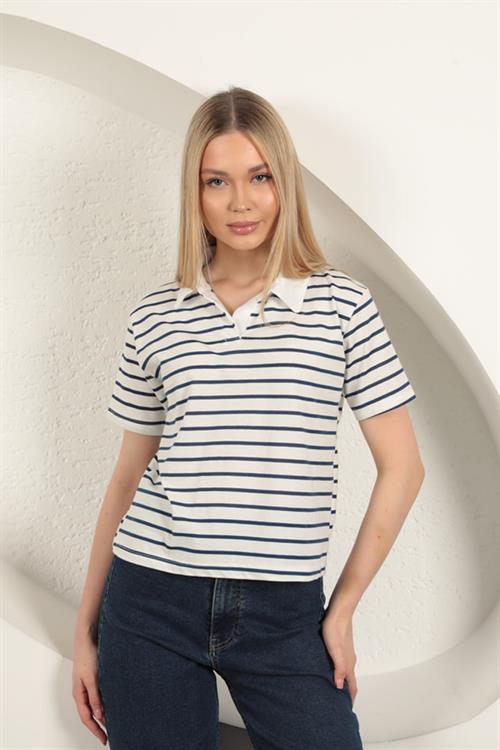 Striped Womens T-Shirt-Blue