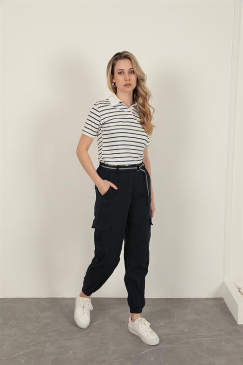 Striped WomenS T-Shirt-Navy Blue