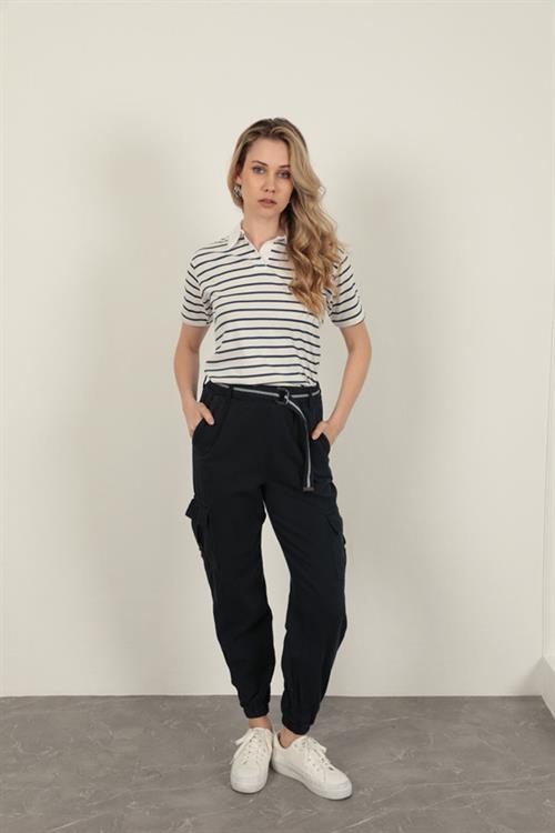 Striped WomenS T-Shirt-Navy Blue