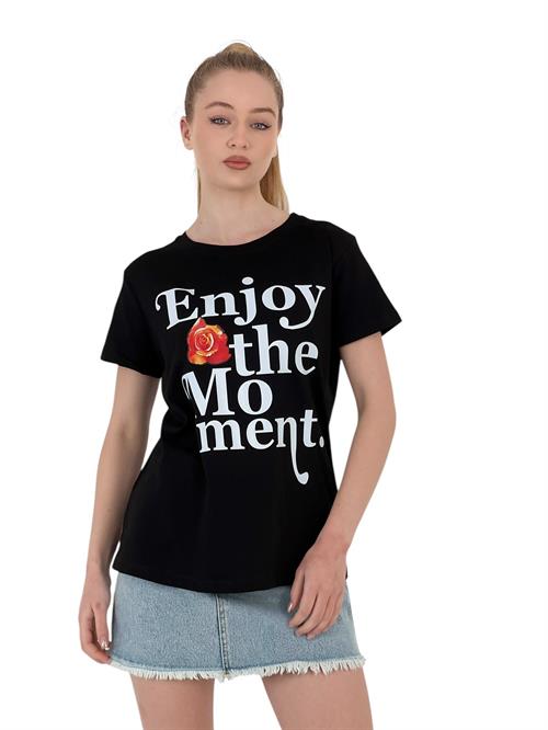 Enjoy The Moment Printed Black Oversize T-Shirt