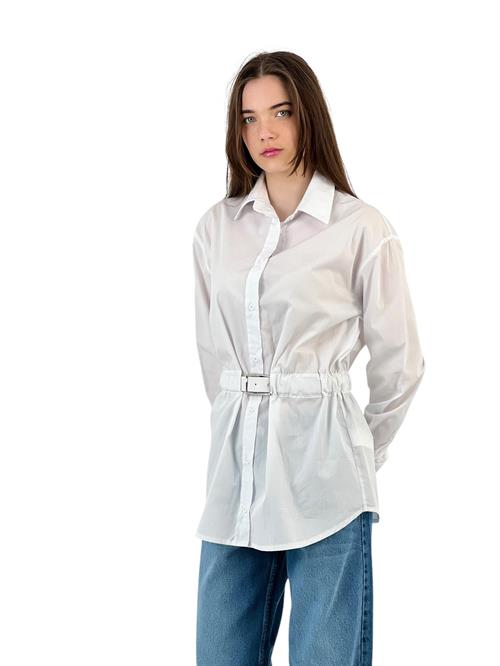 Belt Detailed White Oversize Shirt
