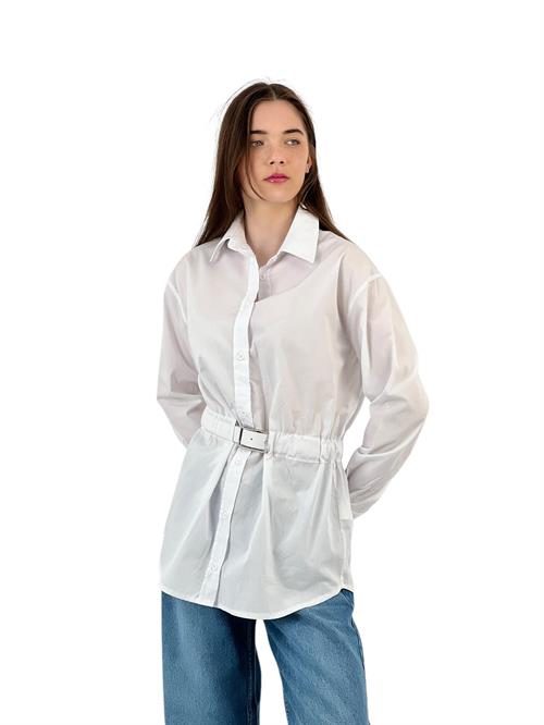 Belt Detailed White Oversize Shirt