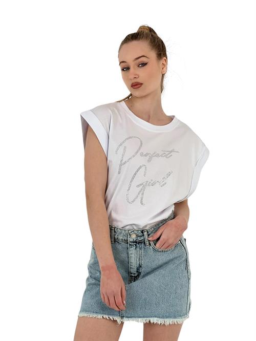 Perfect Girl Taş Detaylı Kolsuz Kadın Tişört