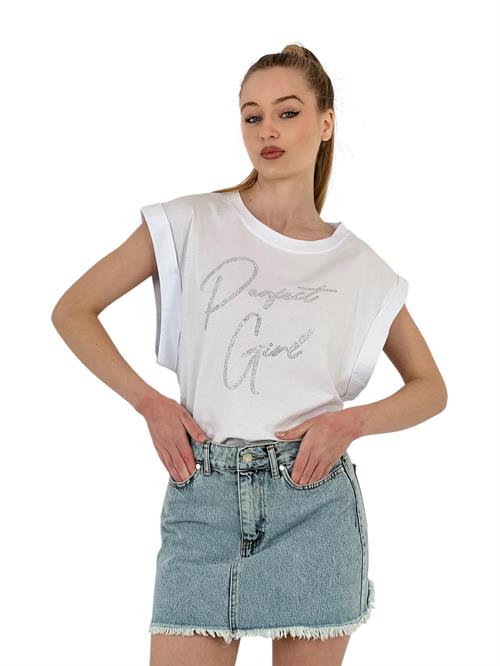 Perfect Girl Taş Detaylı Kolsuz Kadın Tişört