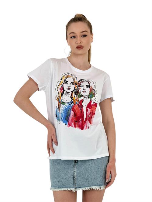 Colorful Illustration Printed T-Shirt – Black &Amp; White