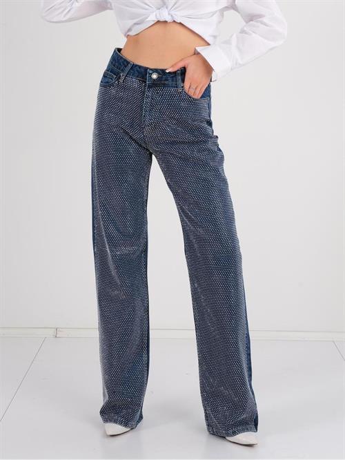 Stone Embroidered Wide Leg Jean Trousers - Women