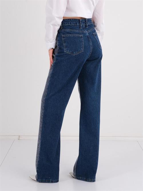 Stone Embroidered Wide Leg Jean Trousers - Women