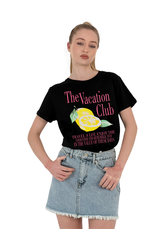 The Vacation Club Printed Black T-Shirt